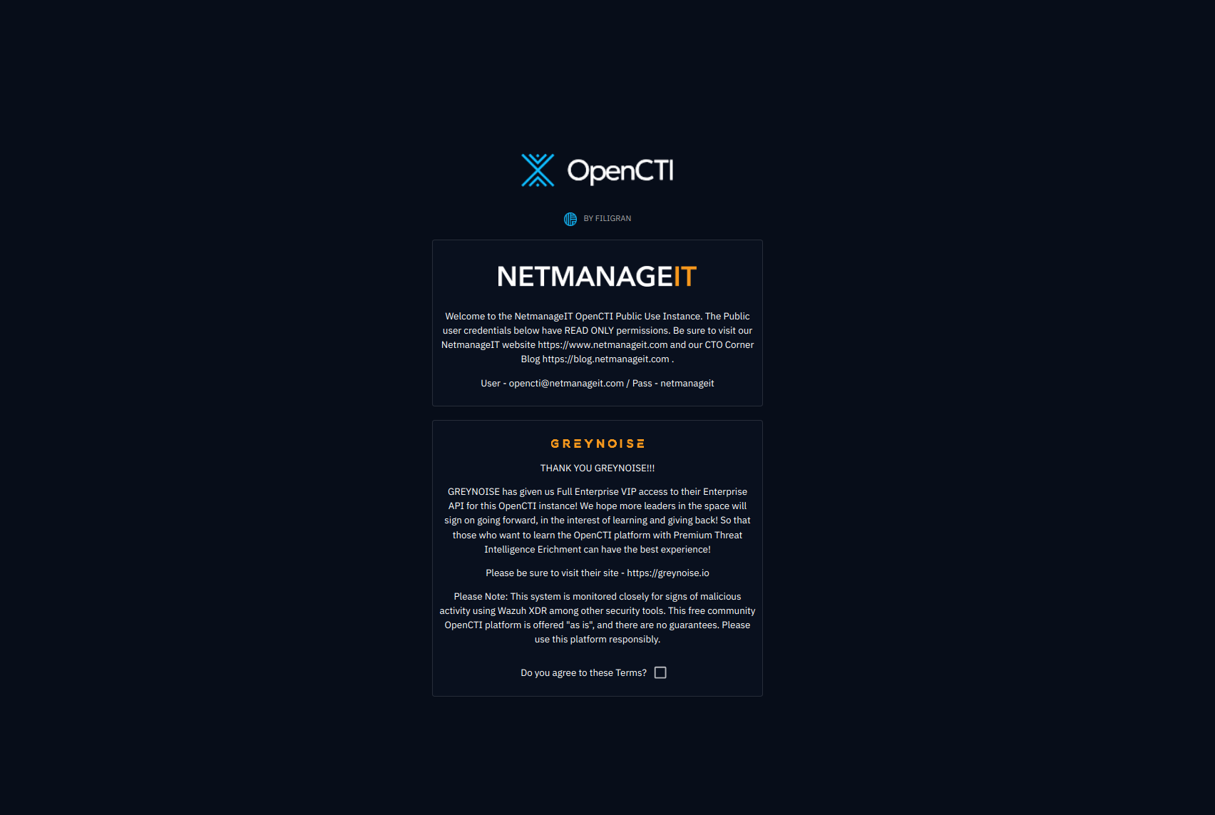 NetmanageIT OpenCTI Public Threat Platform Temporarily