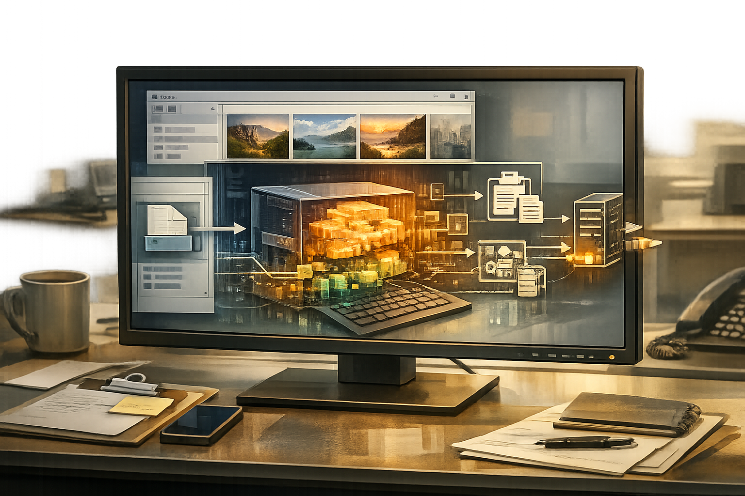 Illustration of a Windows wallpaper application loading a hidden ValleyRAT payload through a malicious library