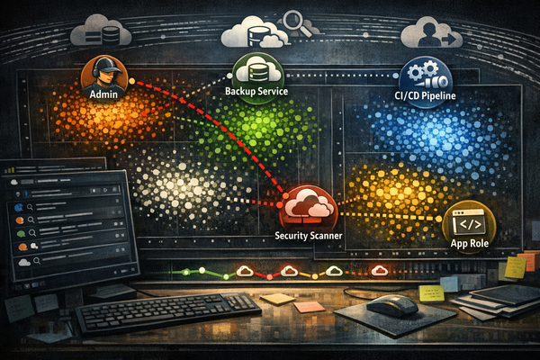 Behavioral clusters of AWS cloud identities mapped from CloudTrail activity, highlighting anomalous service-account behavior