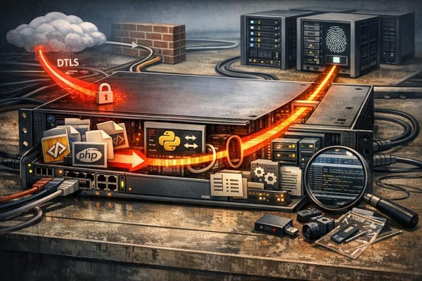Technical illustration of a compromised Citrix NetScaler appliance forwarding concealed web-shell traffic into an internal enterprise network
